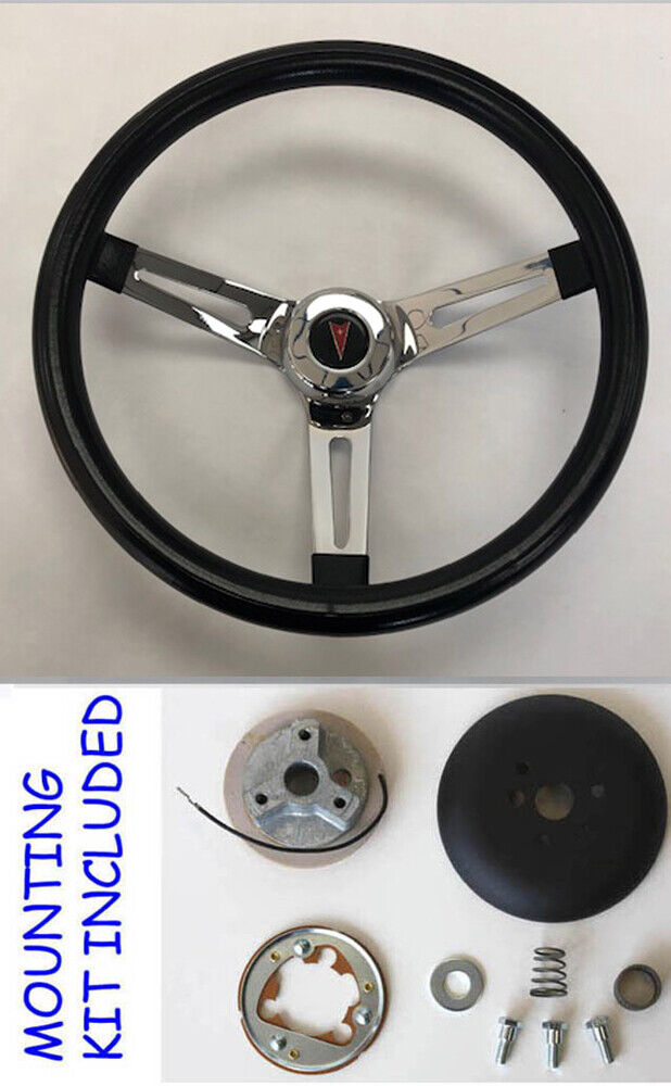 GTO Firebird Lemans Bonneville Grant Black Chrome Spoke Steering Wheel 13 1/2