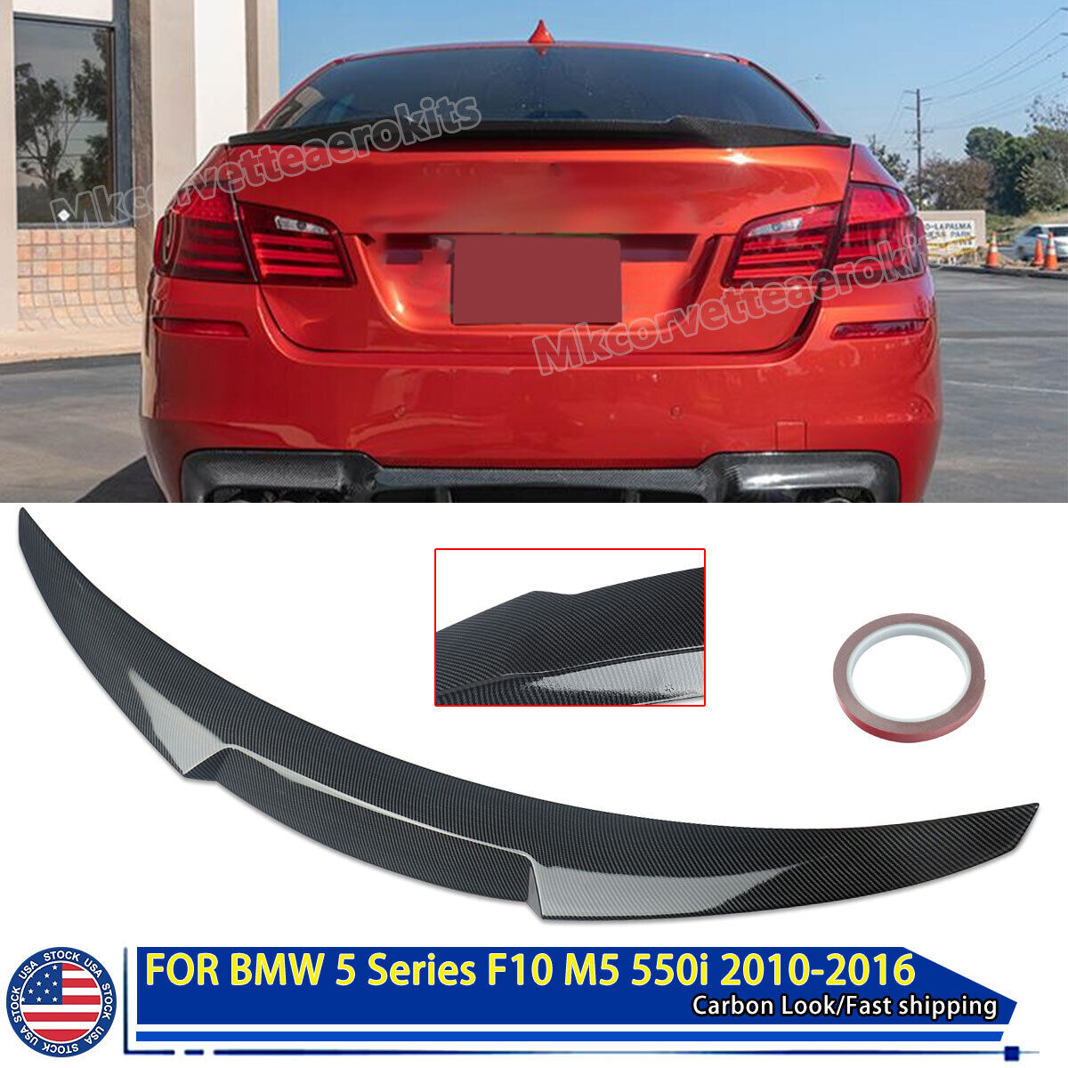 For BMW 5 Series F10 10-16 Sedan Rear Trunk Lip Spoiler Wing M5 CARBON BLACK ABS
