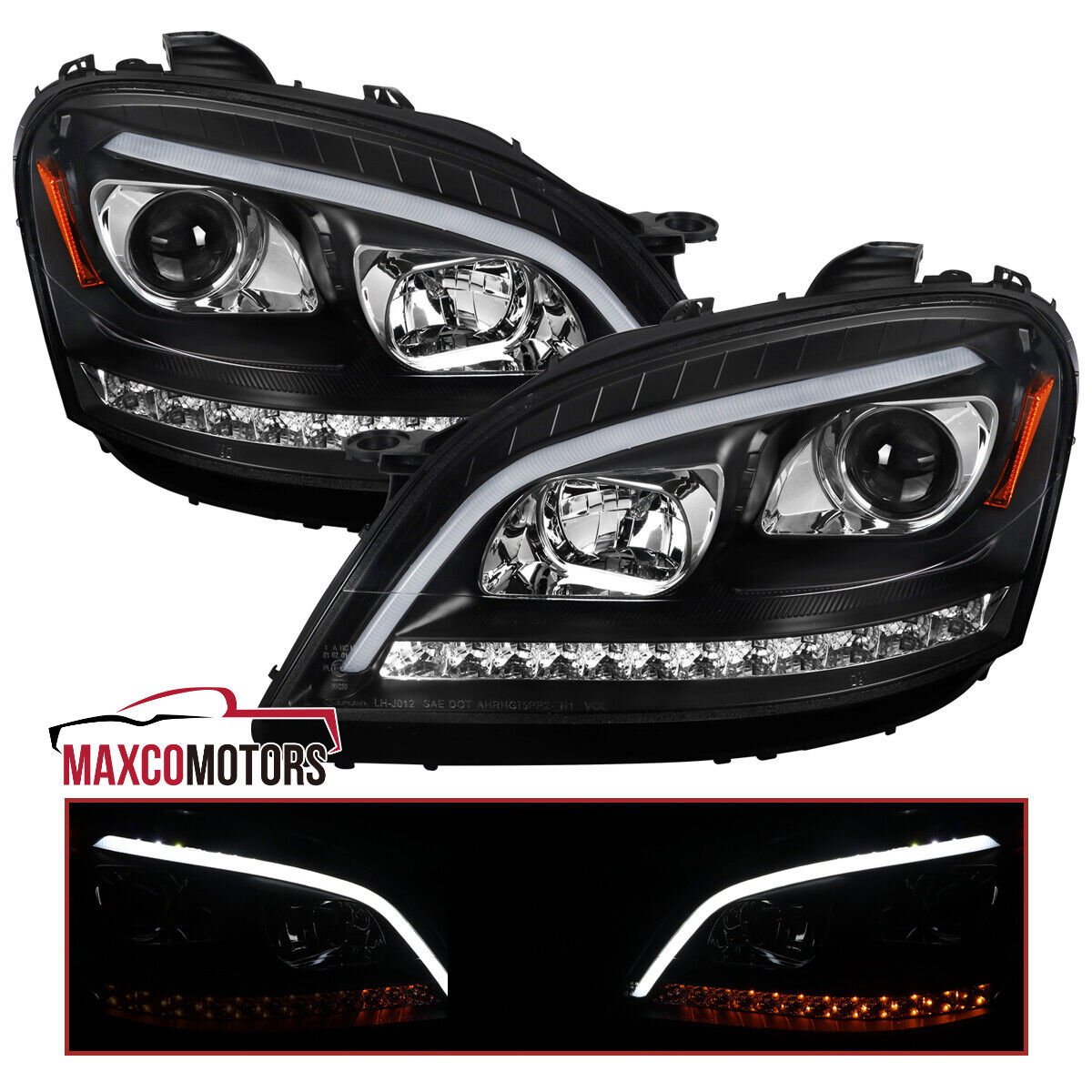 Black Projector Headlights Fits 2006-2008 Mercedes W164 ML350 ML500 LED Strip