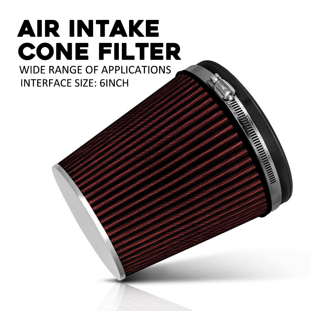 6inch 152mm Red High Flow Inlet Cold Air Cone Intake Dry Air Filter Replacement
