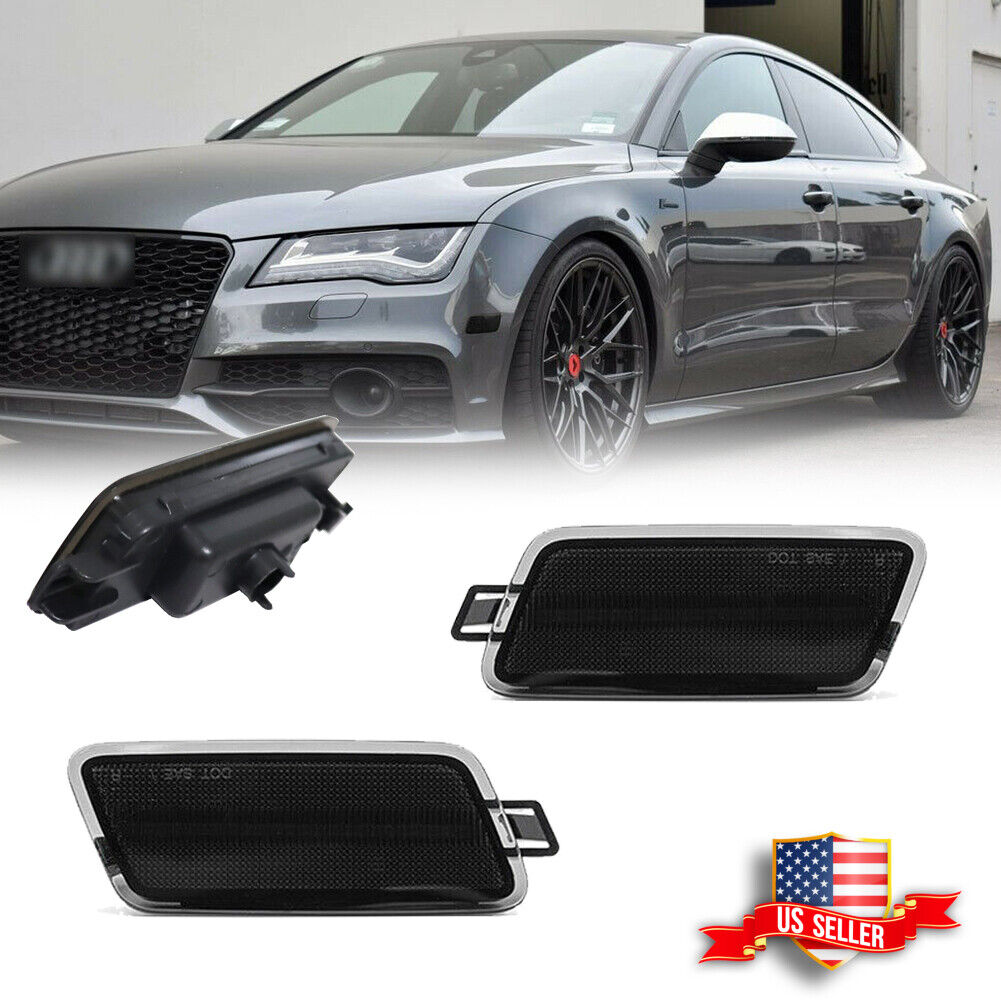 Smoked Front Fender Side Marker Lights Kit For Audi A7 S7 RS7 Quattro 2012-2018