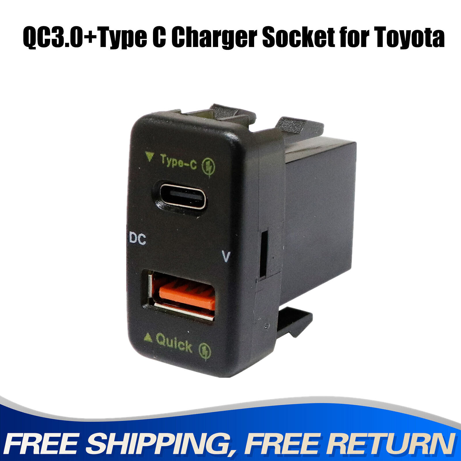 USB Car Charger Socket Type-C QC3.0 Port Voltmeter For Toyota Tacoma FJ Cruiser