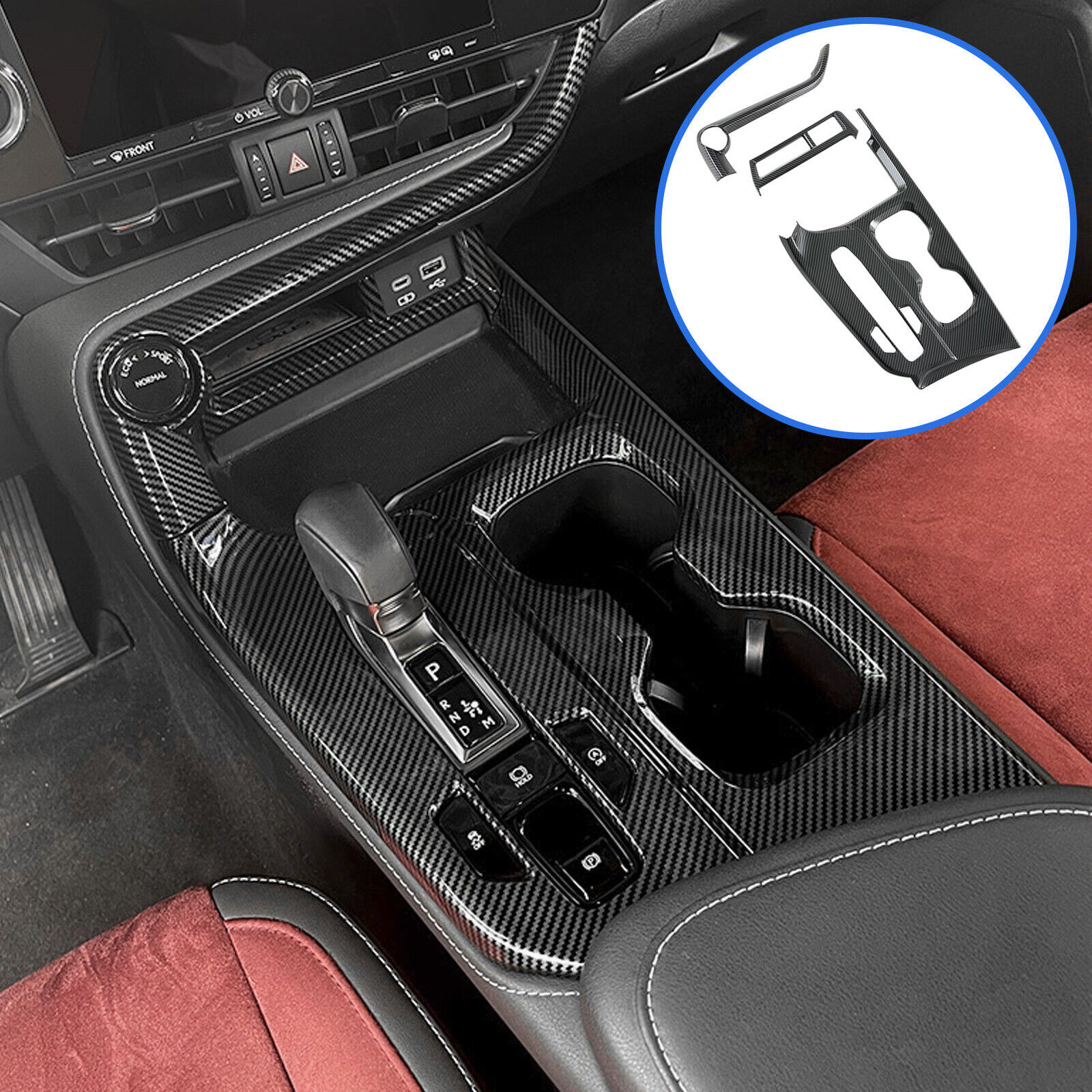 Interior Gear Shift Panel Cover Trims Carbon Fiber For Lexus NX 250 350 2022-23