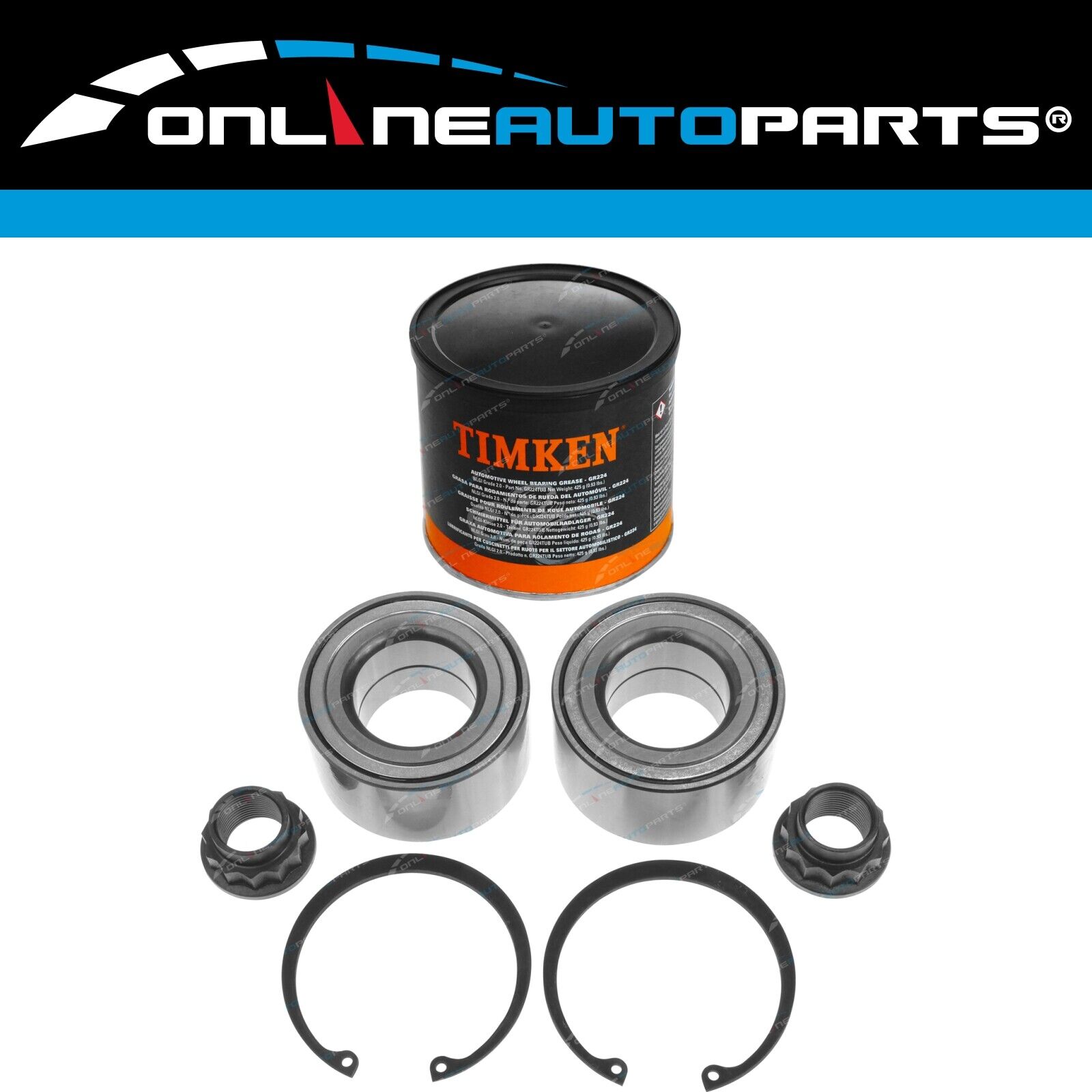 2 Front Wheel Bearing Kits + Grease for Prius C NHP10R 4cyl 1.5L 1NZ-FXE 2012~17