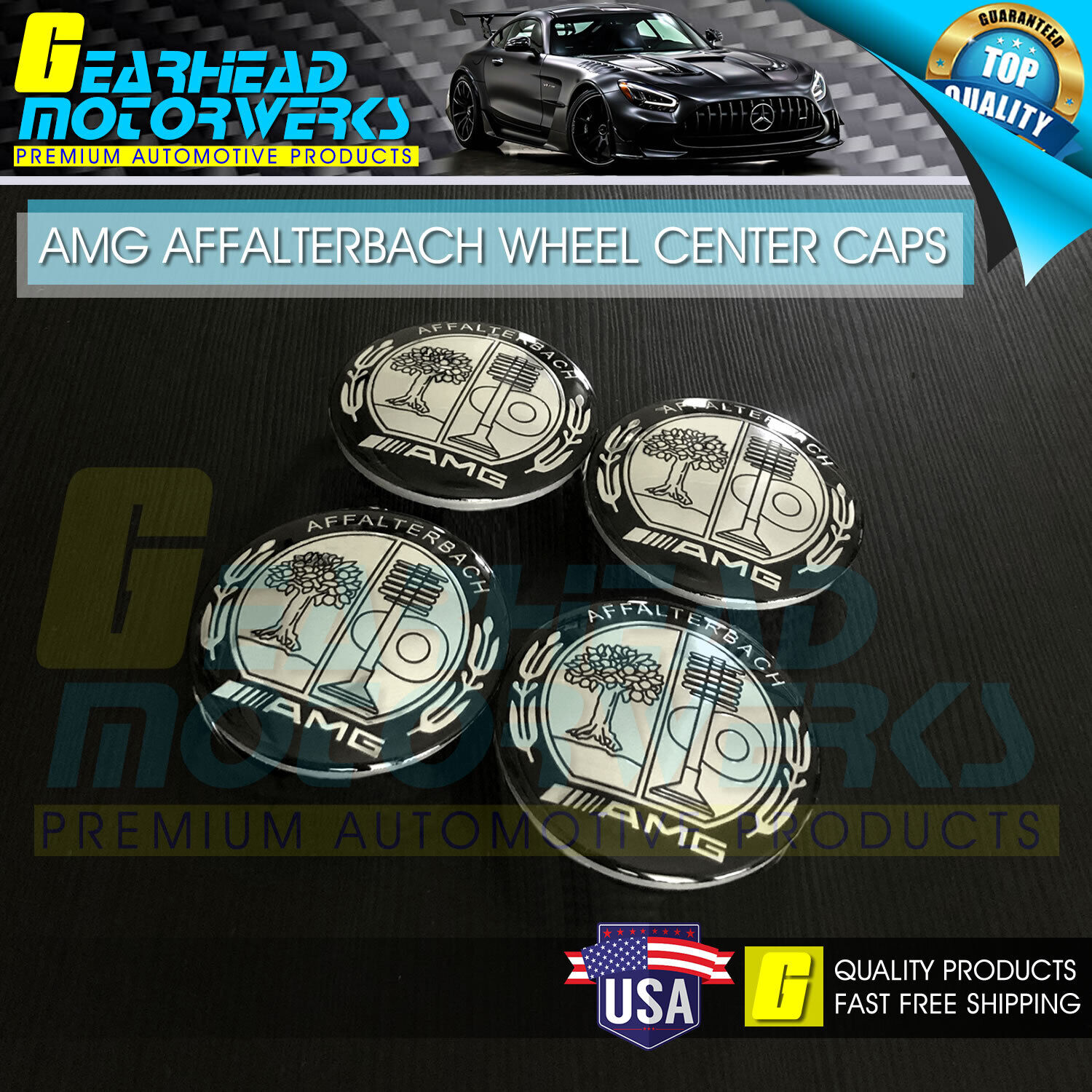 4 Wheel Center Caps AMG Affalterbach Emblem 75MM Mercedes Benz Wreath Rim OEM