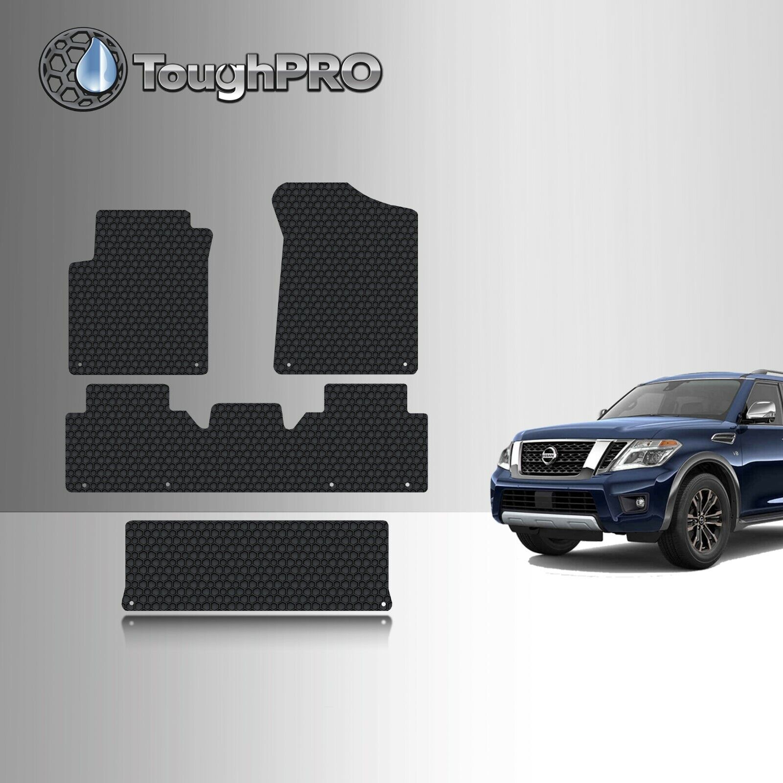 ToughPRO Floor Mats + 3rd Row Black For Nissan Armada All Weather 2017-2024