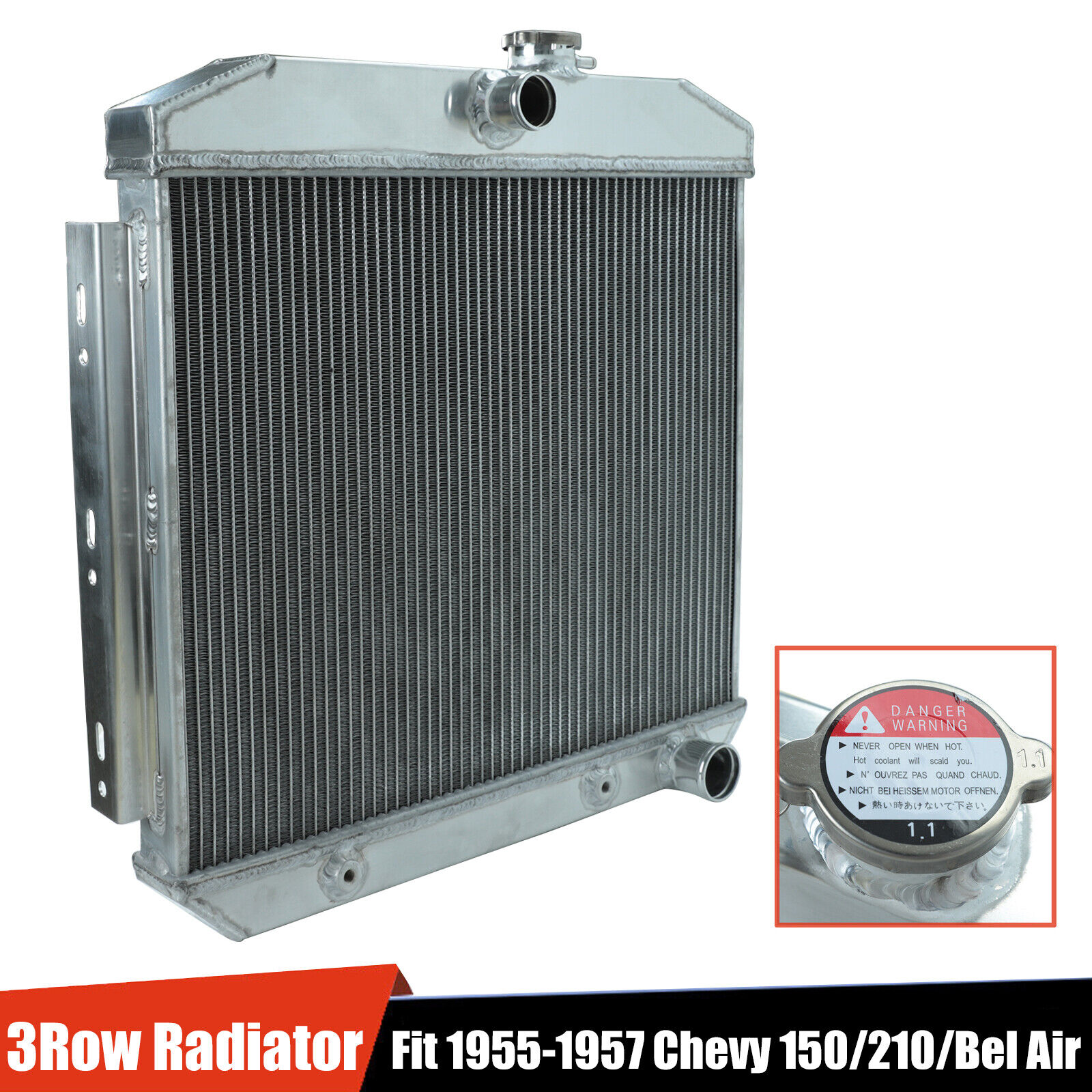 3 Row Aluminum Core Radiator For 1955-1957 1956 Chevy Bel Air Nomad 150 210 V8