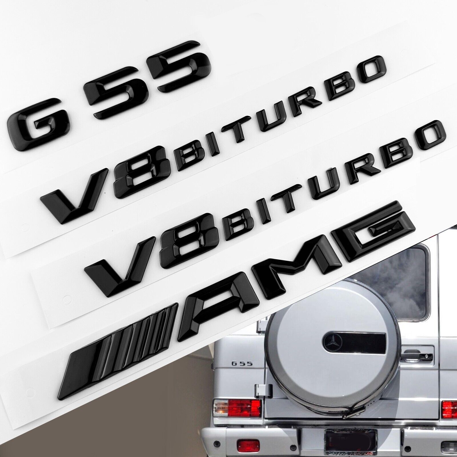 4pcs GEN2 G55 AMG V8 Biturbo Gloss Black Badge Emblem fits Mercedes Benz G 55