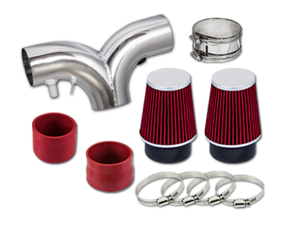 Red Dual Twin Air Intake System + Dry Filter For 94-96 Buick Roadmaster