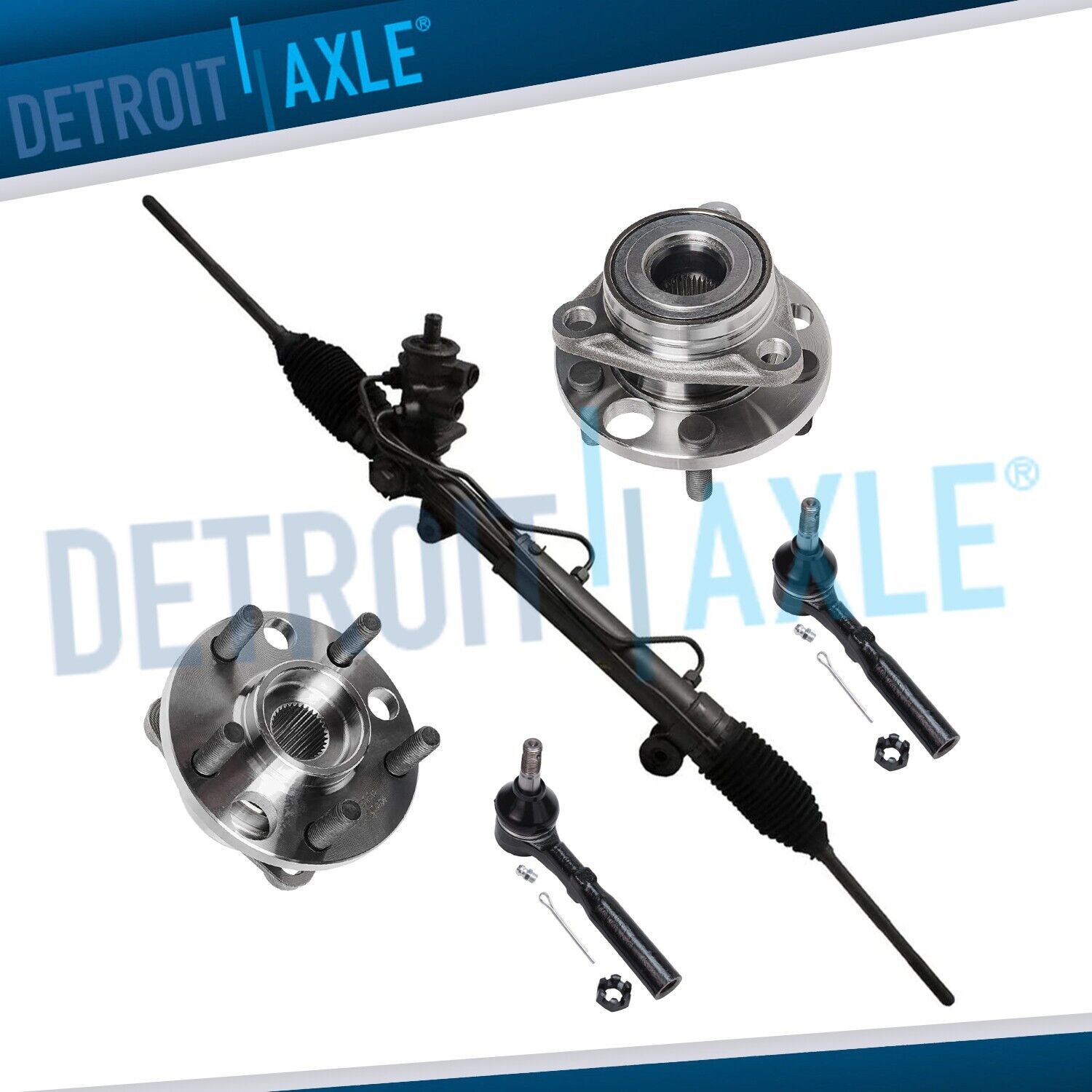 5pc Steering Rack & Pinion + Wheel Hub +Outer Tie Rod for 95-05 Cavalier Sunfire