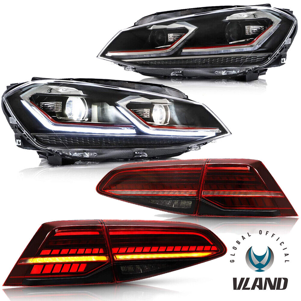 FULL LED Projector Headlights+VLAND Red Tail Light For VW Golf 7 MK7&GTI 2015-17