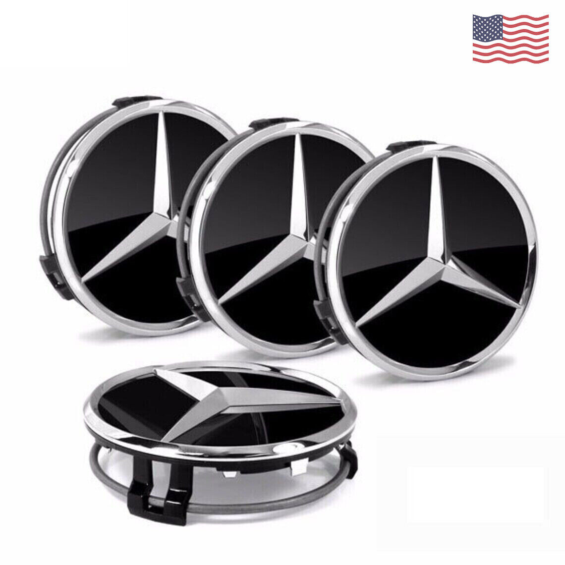 Wheel Center Caps Badge Hub 4Pcs Fit For Mercedes-Benz C E S AMG - 75mm Black