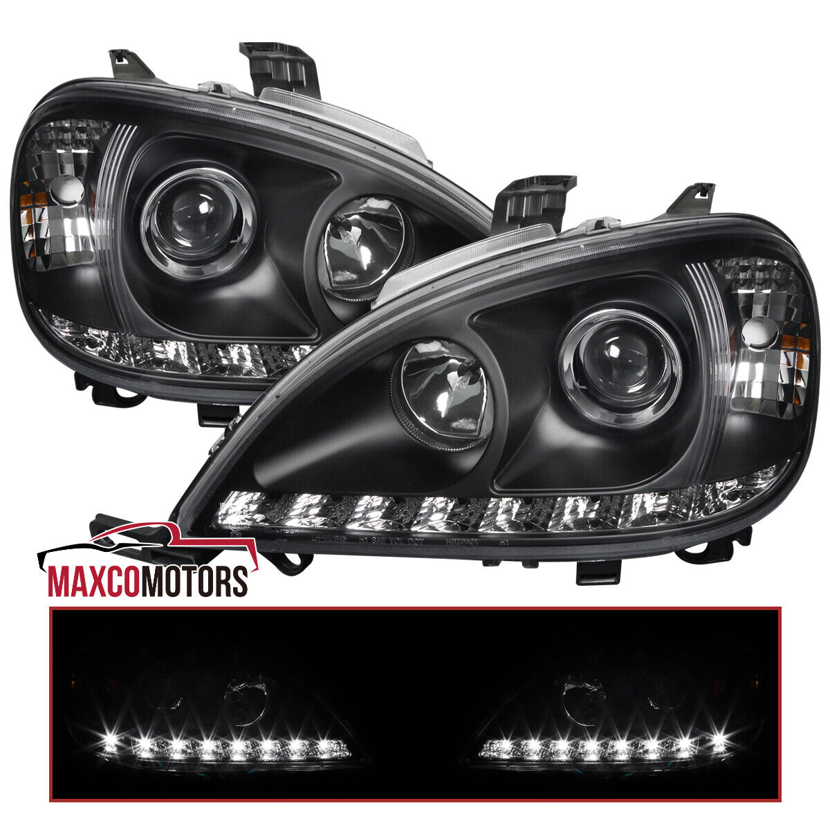 Black Projector Headlights Fits 2002-2005 Mercedes W163 ML350 ML500 ML LED Strip