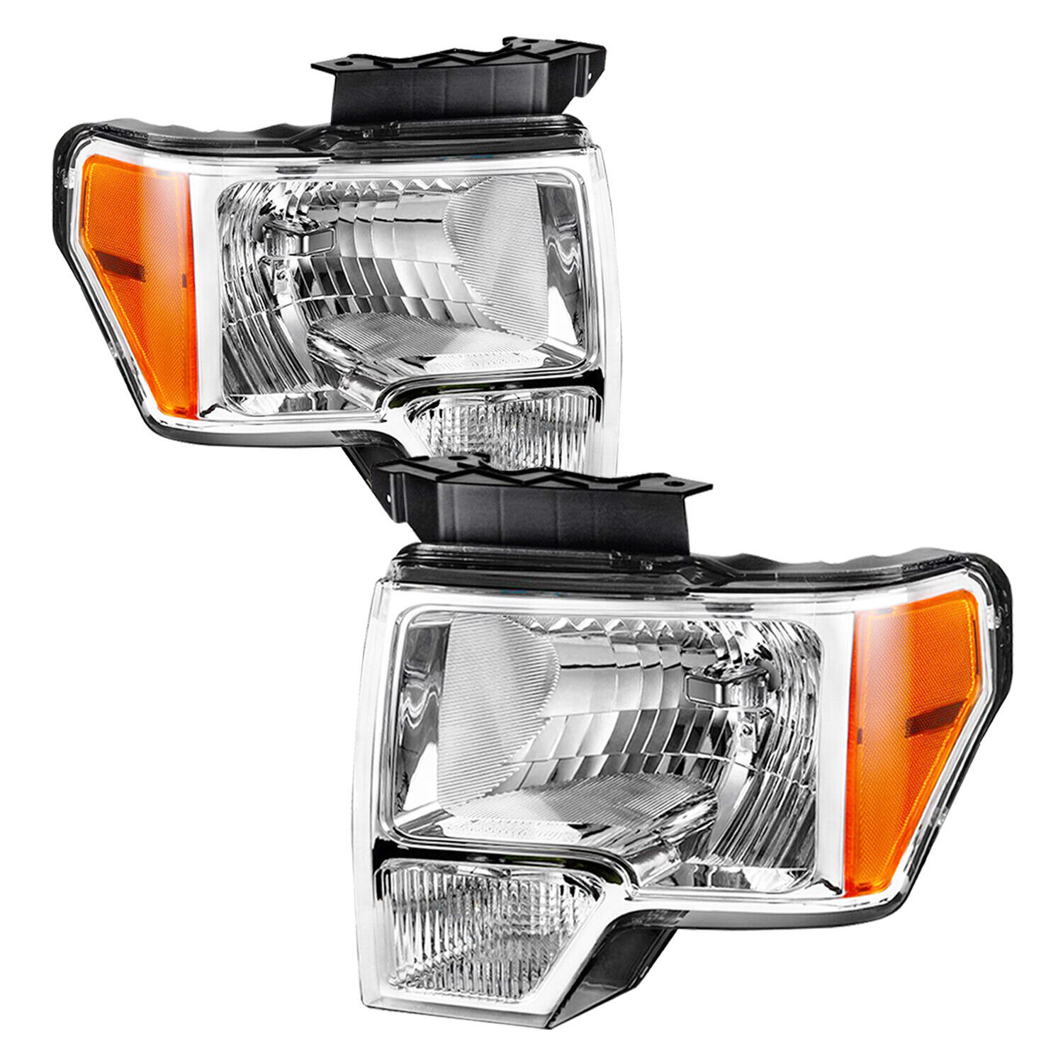 For 2009 2010 2011 2012 2013 2014 Ford F-150 F150 Pickup Chrome Headlights Pair