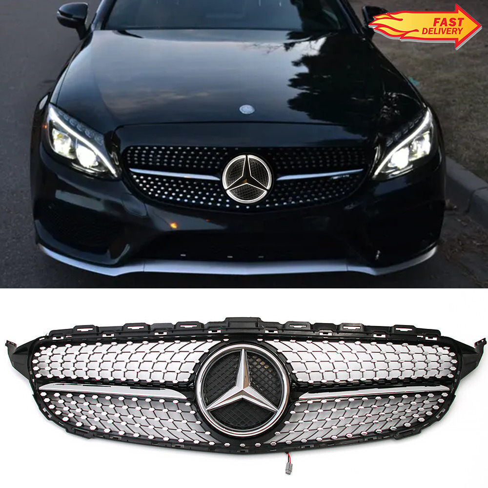 Front Grille For Mercedes Benz C-Class W205 C250 C300 Grill w/Led Star 2015-2018