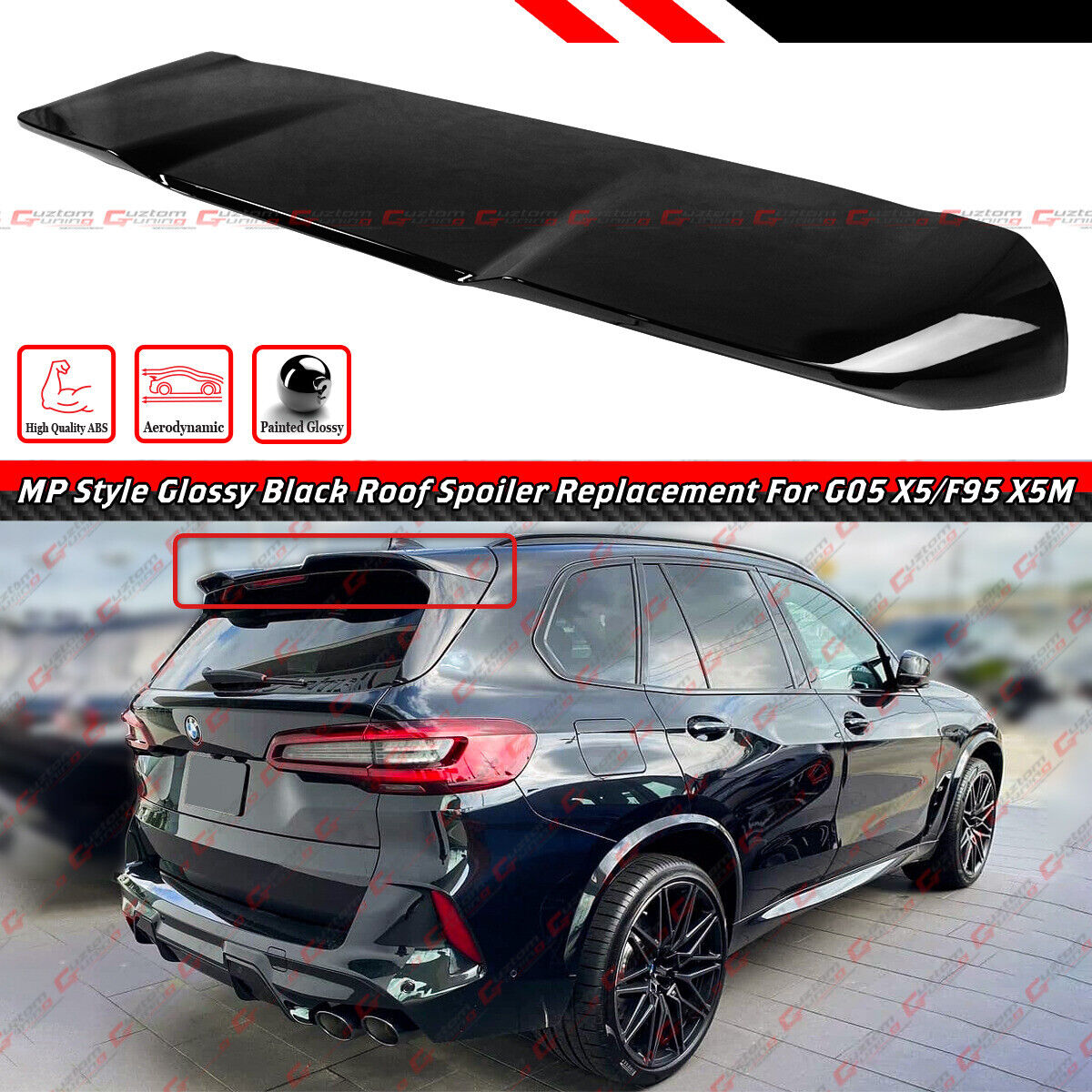 FOR 19-25 BMW G05 X5 F95 X5M MP STYLE GLOSS BLACK EXTENDED ROOF SPOILER WING LID