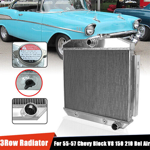 3 Row Aluminum Core Light Radiator For 1955-1957 Chevy Block V8 150 210 Bel Air