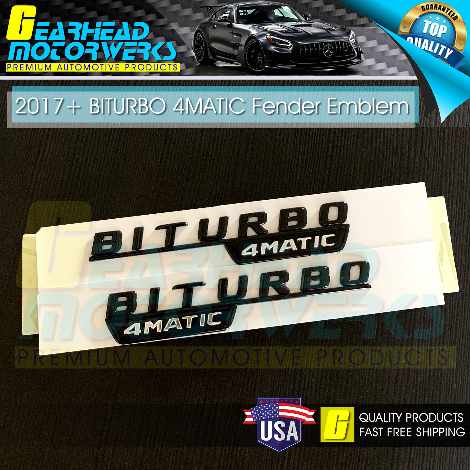 2017+ BiTurbo 4Matic Gloss Black Fender Emblem for Benz C43 C63 E43 E63 Badge
