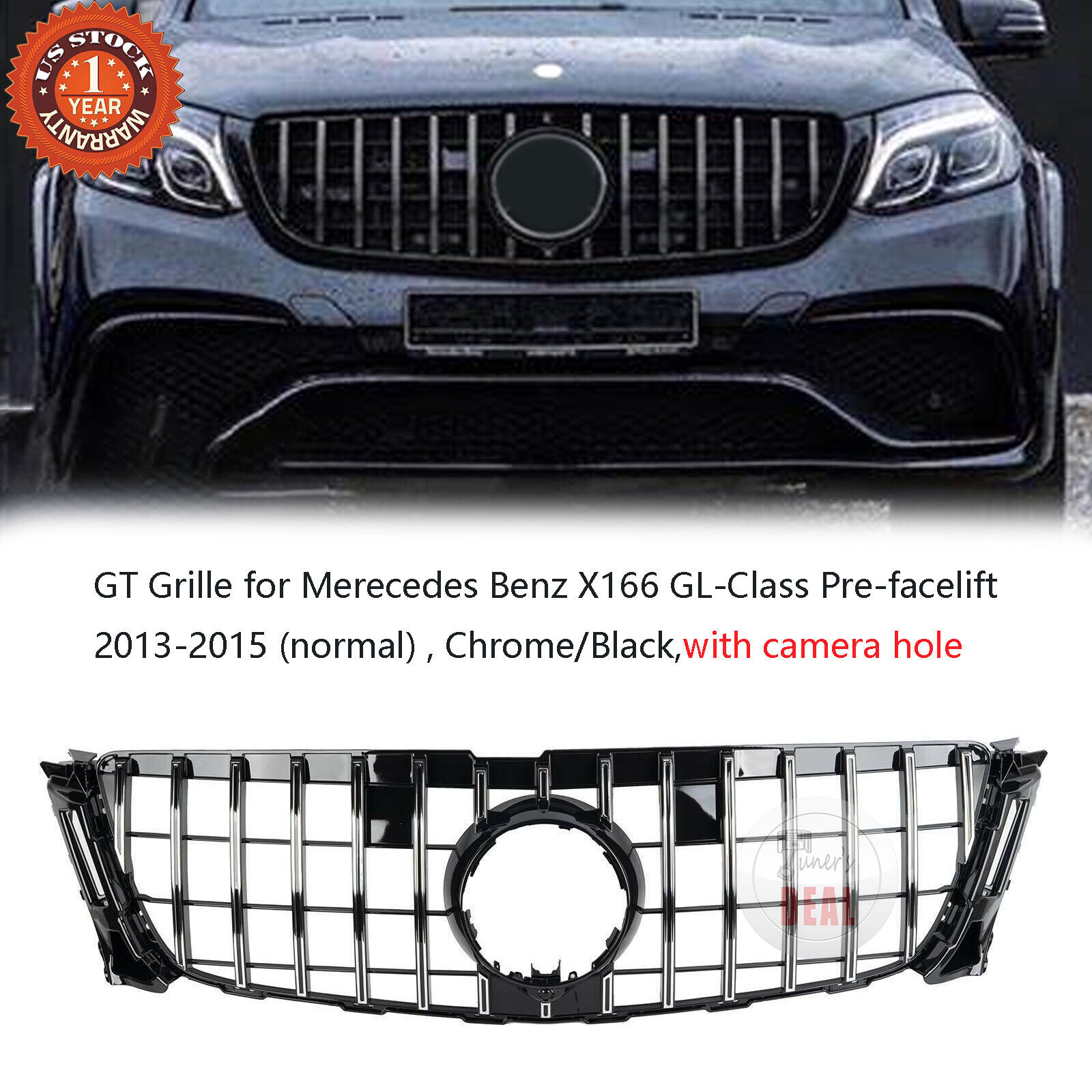 Front Bumper Grille GT Style Chrome For Mercedes-Benz X166 2013-2016 GL350 GL450