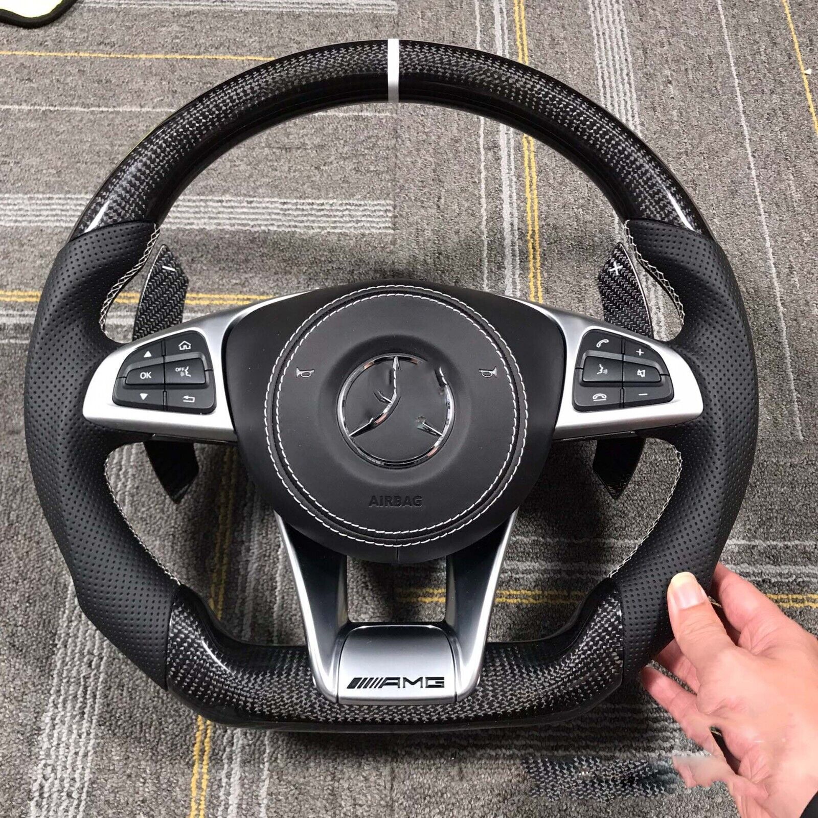 Carbon Fiber Steering Wheel W/Trim for Mercedes-Benz AMG W205 W204 C63 C43 2010+