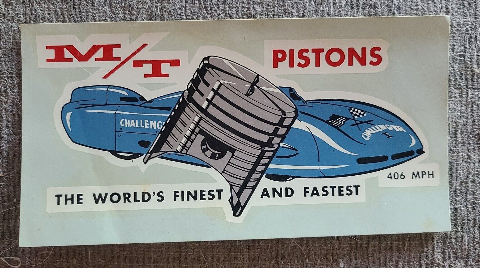Original 1960's Mickey Thompson Pistons Challenger 1 Waterslide Decal Speed Shop