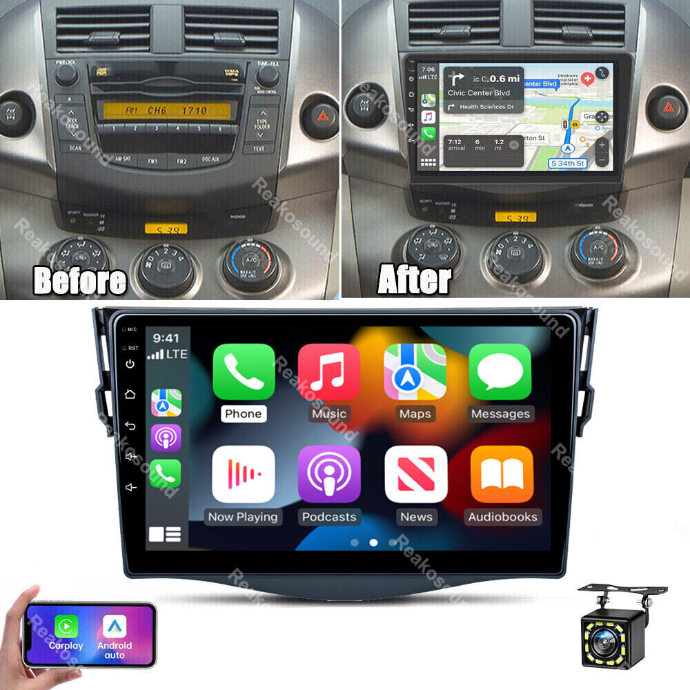 For Toyota RAV4 2007-2012 Apple Carplay Android 13 Car GPS Radio Stereo BT +Cam