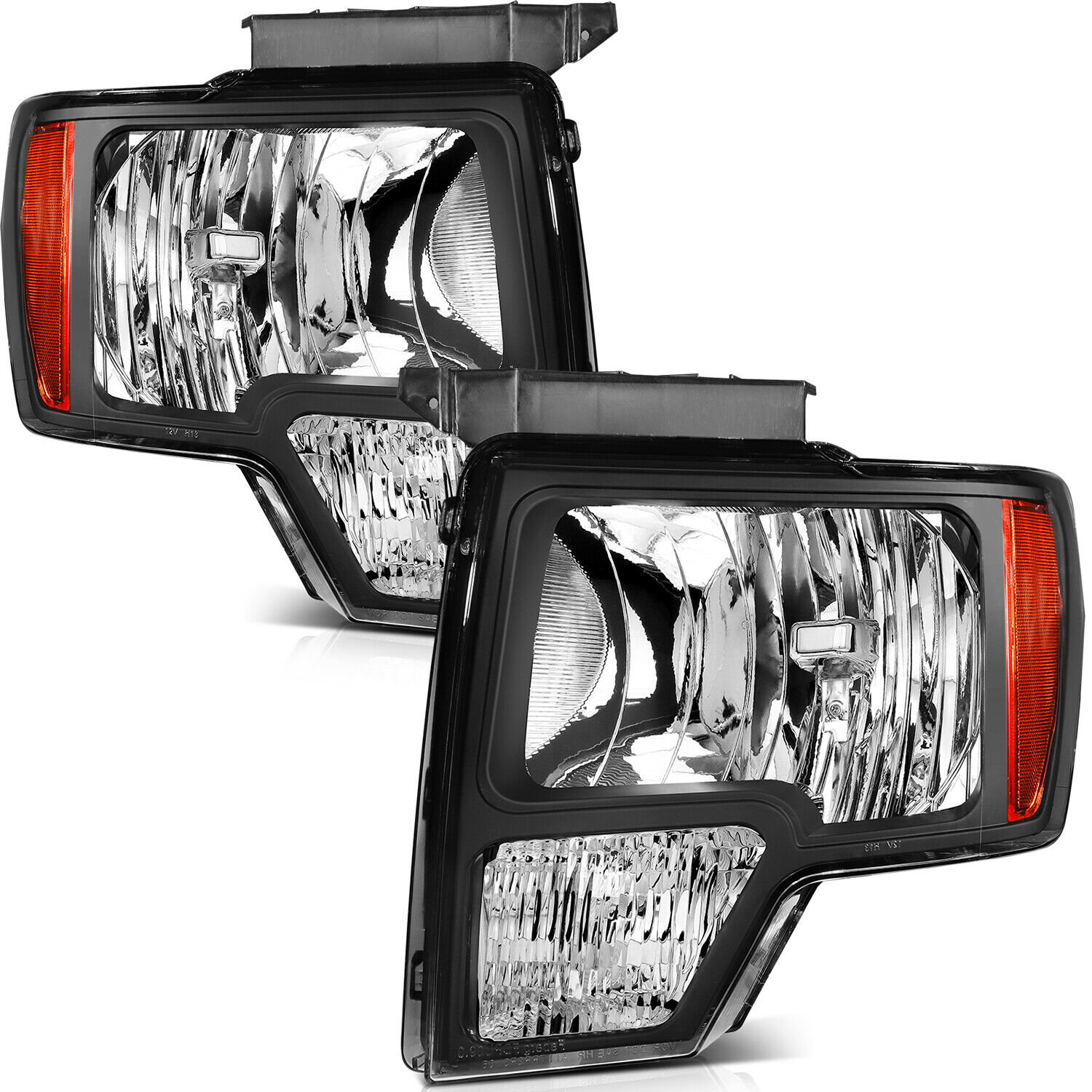 For 2009-2014 Ford F-150 F150 Pickup Left & Right Pair Black Headlights Assembly