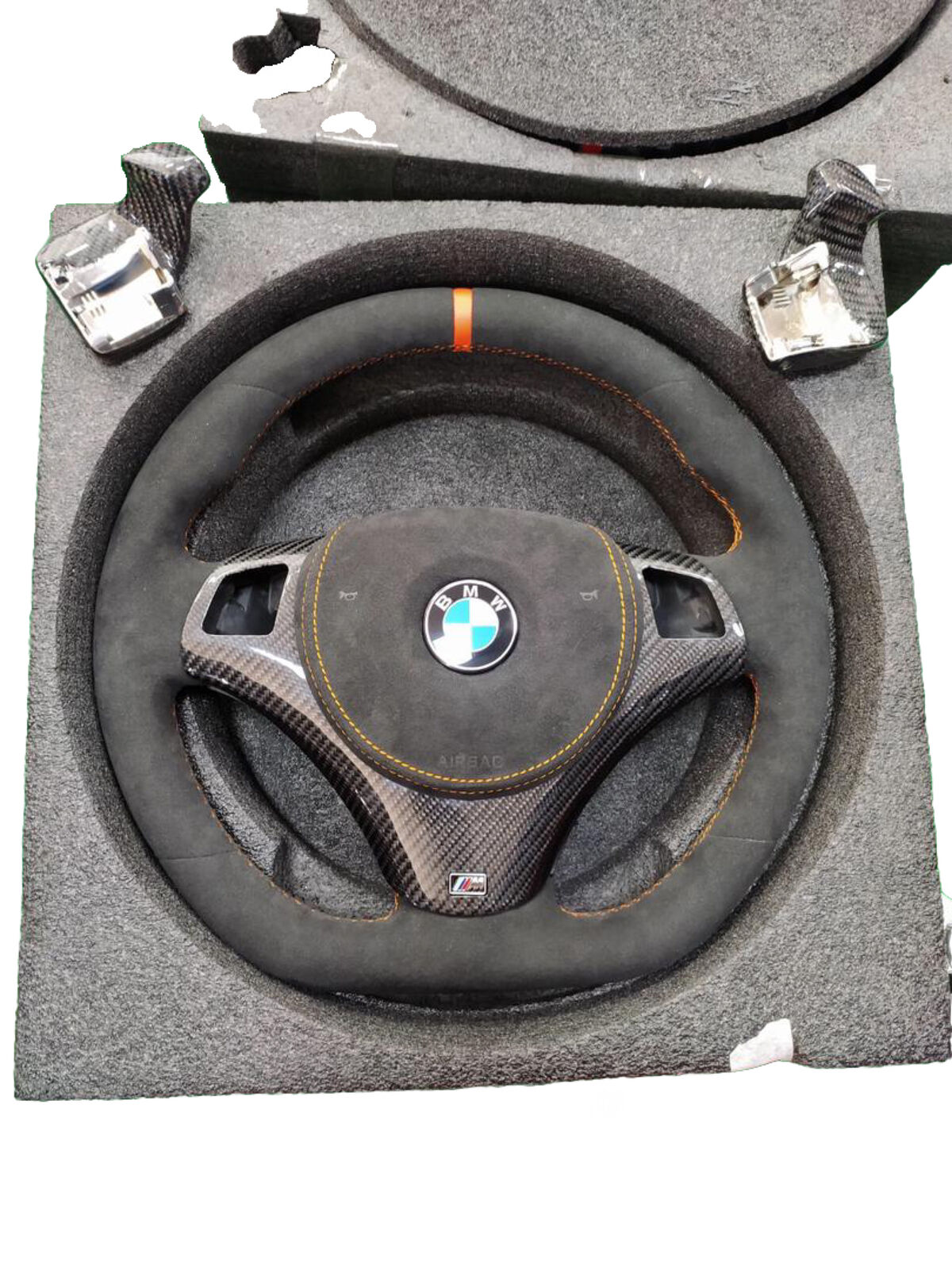BMW E90 E92 E93 M3 E82 M Performance Steering Wheel Alcantara Orange Stripe