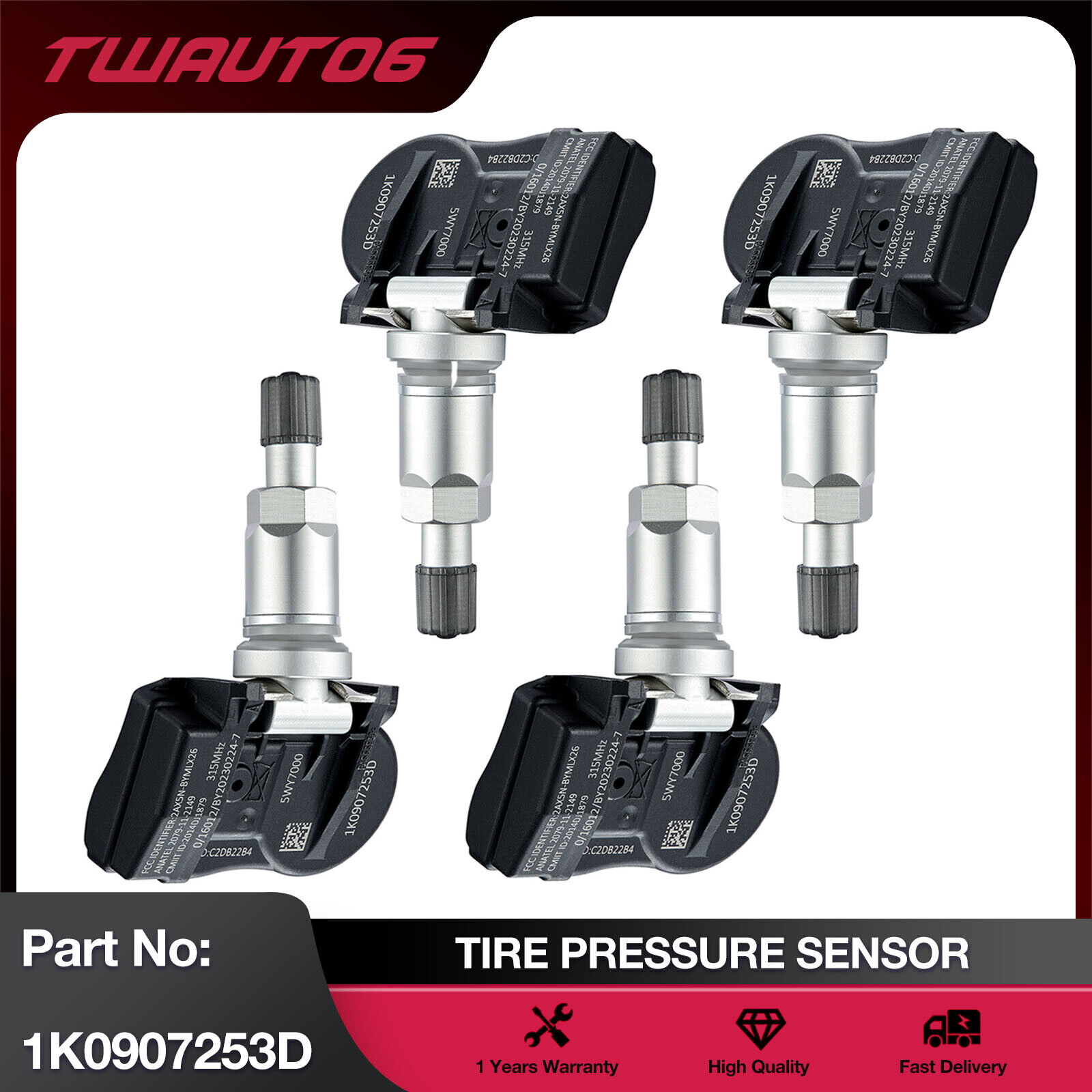 4X TPMS Tire Pressure Sensors Fit VW Golf GTI Passat Audi 1K0907253D 1K0907255C