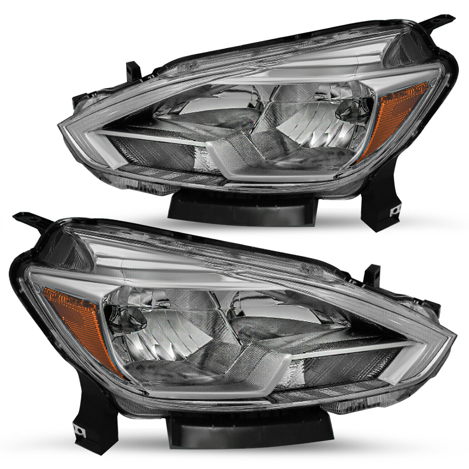 For 2016-2019 Nissan Sentra Sedan Smoke Headlights Amber Corner Lamps Left+Right