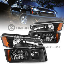 (w/ Body Cladding) For 2002-2006 Black Chevy Avalanche Headlight+Bumper Lamp Set picture