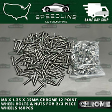 160PC M8x1.25x32 Chrome 12 Point Wheel Bolts & M8 Nuts For 2/3 Piece Wheels 160 picture