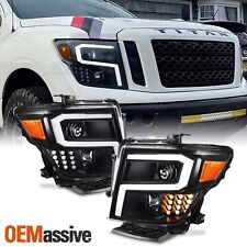 For 2016-2019 Nissan Titan Projector Headlight w/ LED Tube Signal- Black Housing picture