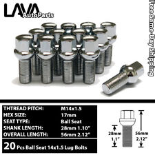 20PC CHROME 14X1.5 BALL SEAT LUG BOLT 28MM SHANK FIT VOLKSWAGEN STOCK WHEEL&MORE picture