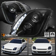 Fits 1997-2001 Honda Prelude Black LED Strip Projector Headlights Headlamps Pair picture