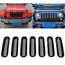 Fit For Jeep Wrangler JK 2007-18 Front Grill Insert Mesh Grille Trim Cover 7PCS picture