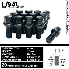 20PC BLACK 14X1.5 BALL SEAT LUG BOLT 28MM SHANK FIT VOLKSWAGEN STOCK WHEEL&MORE picture