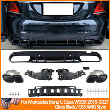 For 15-20 Mercedes-Benz W205 AMG Rear Bumper C63 Style Rear Diffuser Exhaust Tip picture