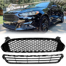 Fit For 2013-2016 FORD FUSION Front Grill Honeycomb Style Gloss Grille Up+Lower picture